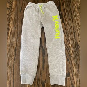 Hurley Kids Light Gray Joggers with Neon Yellow Logo